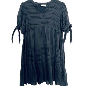 Altar'd State Dress S Babydoll Tiered Puff Sleeves Navy Blue Ruffle Mini Lined